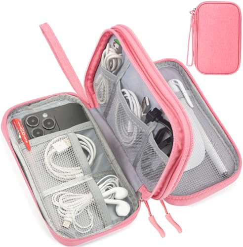 CAAORDKSO Electronic Accessories Case, Electronics Organizer Pouch Bag, Portable Travel Cable Organizer Case, Tech Storage Bag for Cable, Cord, Charger, Phone, Power Bank, Earphone (Dark Pink, Large) - color: Dark Pink, size: Large