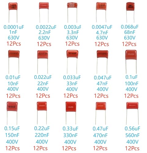 180 Pcs 15 Values Metallized Film Capacitor Kit