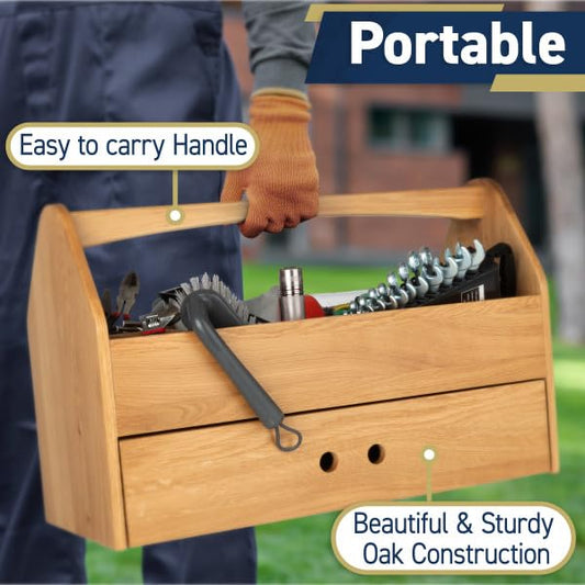 Kings County Tools Wood Tool Box with Handle and Drawer, 22”