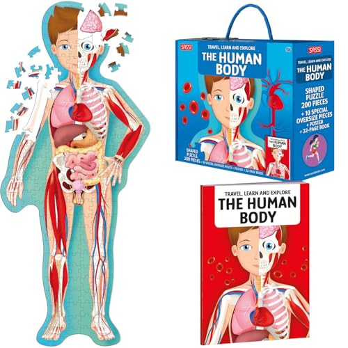 Sassi: Travel, Learn & Explore - The Human Body - 200pc Shaped Puzzle & 32-Page Book, Educational Set, Facts About Bodily Systems, (N.E. 2024) Kids 6+