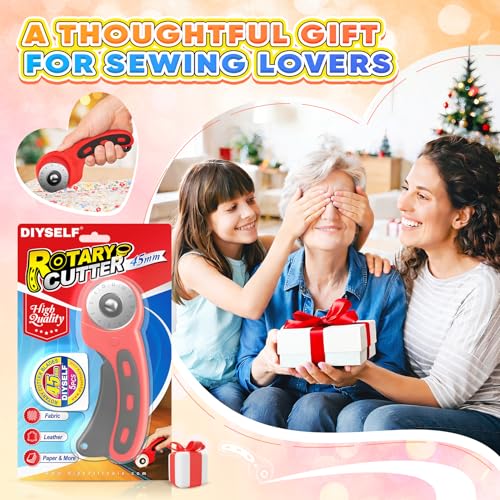 DIYSELF Rolling Cutter for Fabric 45mm, 5 Extra Blades, Safety Lock Cutter - color: Red