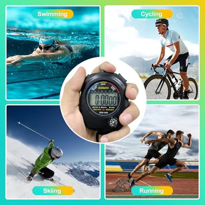 2 Pack Digital Stopwatch Timer: Large Display, 1/100 Sec Accuracy, Time/Date/Alarm - Handheld Stop Watch for Sports, Coaches, Kids, Referees, Training, Cronometro Digital, Includes Lanyard