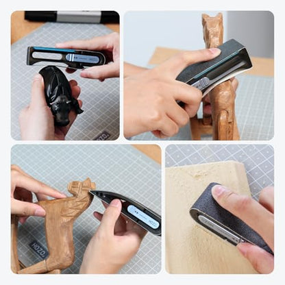HOZO NeoBlock Premium Gift Combo – 1 Handle + 3 Swappable Heads (Basic, Pro, Expert) with 60Pcs Sanding Belts (120/180/240/400/600/800 Grit, 10 Each), Gift-Box Packaging for DIY & 3D Printing Lovers - style: Premium Gift Set
