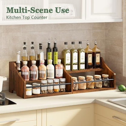 FAVOOSTY 5 Tier Countertop Liquor Bottle Display Shelf, Rustic Brown - color: Rustic Brown