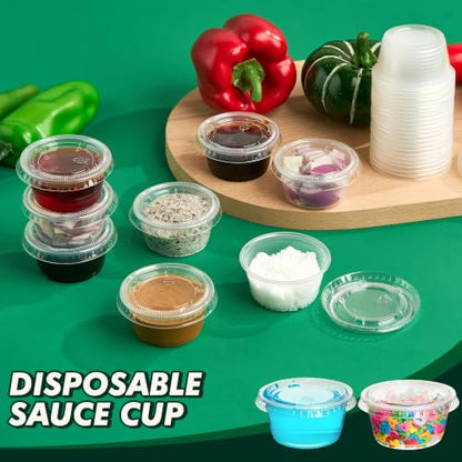 2 oz 200 Pack Jello Shot Cups with Lids, Clear Plastic Portion Cups, Soufflé Cups, Jello Shot Cups with Lids for Meal Prep, Picnic, Soufflé, Salad Dressing