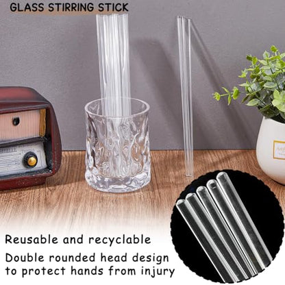 10-Pack Glass Stirring Rods – 7.9" Long, 6mm Diameter, Both Ends Round – Heat-Resistant Glass for Lab and Home Use