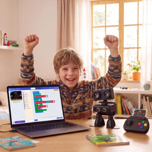 ELECFREAKS microbit PU Robot Kit with 2 Micro:bit Board, Programming Starter Kit for makecode, Smart Rhythm Interaction, Compatible with Building Block, microbit Joystick Control