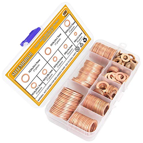 150PCS 8 Sizes Copper Metric Sealing Washers Flat Washers Assortment Kit