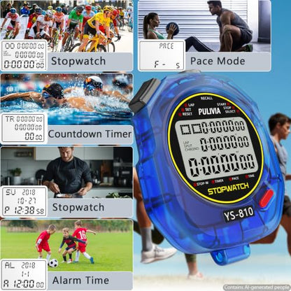 Stopwatch Timer Multi Splits/Laps Digital Stop-Watch for Sports - color: Blue