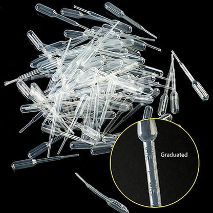100x Disposable Pipettes 0.2/0.5/1/2/3/5ML Plastic Transfer Pipette Practical Pipettes Dropper for Science Experiments, 6.5cm