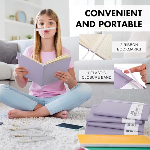 Aodaer 30 Set Lined Notebook Journals with Pens A5 Notebooks 100 GSM College Ruled Hardcover Notebook PU Leather Notepad with Pen Holder for Office School, 5.7 x 8.3 Inches, Lavender - color: Lavender
