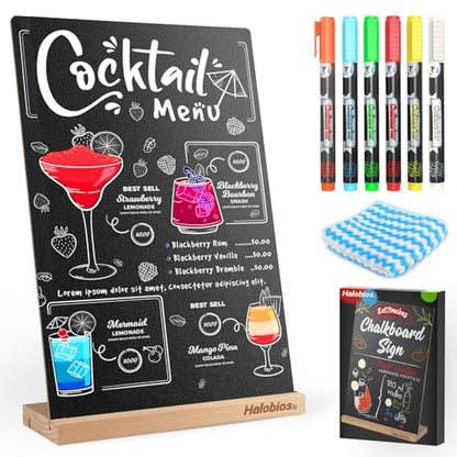 Halobios Chalkboard with Beech-Wood Base, 8 x 12 inch Tabletop Message Boards Menu Chalkboard Stand, Double Sided Blackboard for Party, Tables Decoration, Wedding, Bar and Restaurant