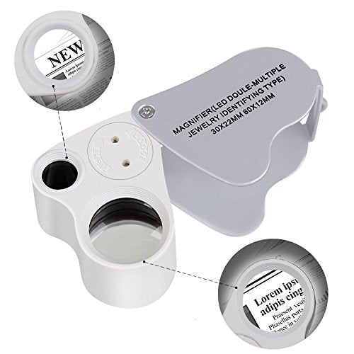 JARLINK 2 Pack 30X 60X Foldable LED Jewelers Loupe Magnifier - color: White