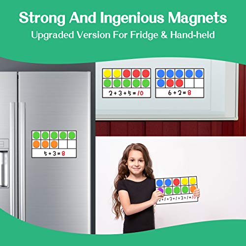 Magnetic Ten-Frame Set,6 Frames(with Blank Writing Space) and 66 Colorful Discs with 2 Markers (Upgraded Version for Fridge & Hand-held)