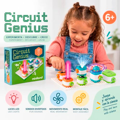 Miniland Set of 32 Electrical Experiments, Kids Games, STEM Game for Learning About Electricity in a Fun and Safe Way, Boys and Girls Ages 6 and Up, Building Toys | Circuit Genius - style: Circuit Genious