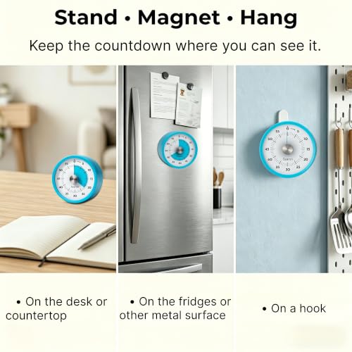 Searon Magnetic Kitchen Timer, 60-Minute Visual Dial (Blue) - color: Blue