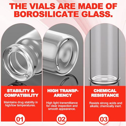 50 Pcs 10 ml Vials, Empty Vials for Injection, Red Lid - color: Red Lid