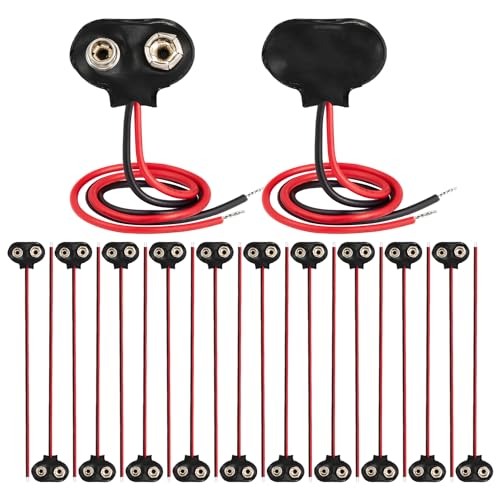 CHANZON 9v Battery Clip with 2.1x5.5mm Female DC Connector T-Type Holder with Leather Housing and Lead Wire Pack of 20pcs kit for Arduino LED Strip - color: 3)T-type Pigtail Leather 20pcs