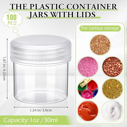 Meanplan 100 Pcs 1 oz Clear Plastic Container Jar with Lid Round Leak Proof - color: Clear, size: 1 oz