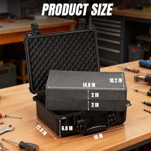 Jack Boss Waterproof Hard Camera Case with Foam,Black,16x12.8x6.8 Inch - color: Black, size: 16x12.8x6.8 in