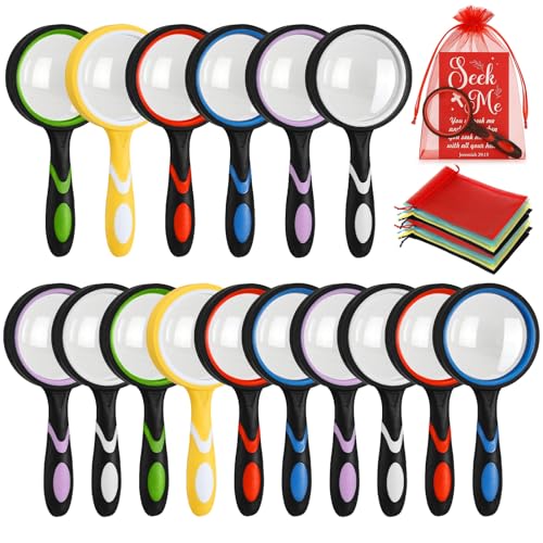 16 Pack Magnifying Glass Bulk, Handheld Magnifying Glass with Bible Cards Organza Bags for Christian Baptism Confirmation First Communion Party Favors Church Choir Members Gifts