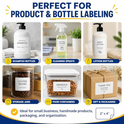 25 Sheets 2" x 4" Matte White Waterproof Printable Rectangle Bottle Labels - size: 10up-25 sheets