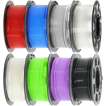 1.75mm 8 Spools Basic Colors PLA 3D Printer Filament Bundle, White/Black/Clear/Light Grey/Blue/Red/Green/Purple, Each Spool 0.25kg, Total 2kg PLA 3D Printing Material, 250g x 8 Spools - color: 8 Colors Bundle: White/Black/Clear/Light Grey/Blue/Red/Green/P