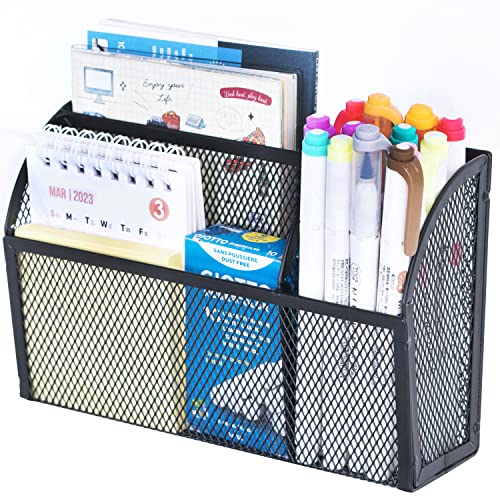 3-Grid Magnetic Pencil Holder, Strong Magnet Locker Organizer, Black - color: Black