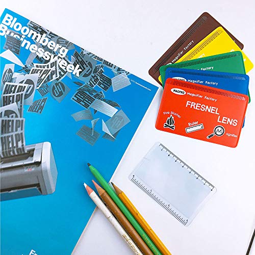 MagDepo 6 Pack Credit Card Size Magnifier Ruler Fire Starter Magnifying Glass Wallet Pocket Magnifier for Reading Small Print, Map, and Book-Blue - color: Sky Blue
