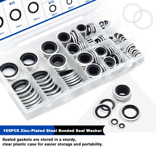 165PCS Bonded Sealing Washers, Metric Sealing Rubber Washers Kit - color: 165PCS Black Seal Washers