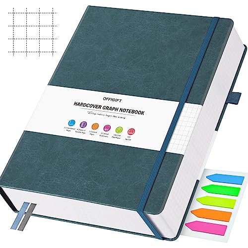 Graph Paper Notebook, 312 Numbered Pages Large A4 Hardcover Leather Journal, 100gsm No Bleed Grid Paper Notebook with Index Pages, Squared Grid Notebook for Graphing Notes Math, 8.5'' × 11'', Grey - color: Grey Blue, size: A4