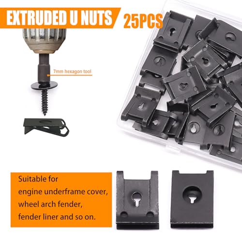 weideer 50PCS M4.2 Universal Fender Liner Screw U Nut Kit,Engine Splash Shield Hex Head Screw U Clips,Automotive Body Screws Clips (25sets) - color: BK-M4.2