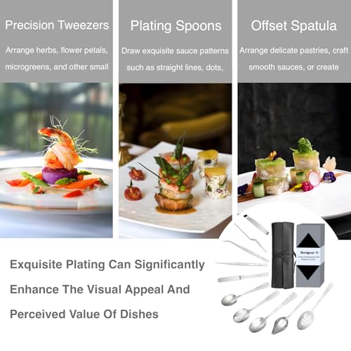 | Plating Tools Culinary Set | 11 Piece Professional Chef Plating Tools Pro Kit | Kitchen Plating Utensils | Modernist Cuisine Food Art | Stainless Steel | Black (Silver) - color: Silver