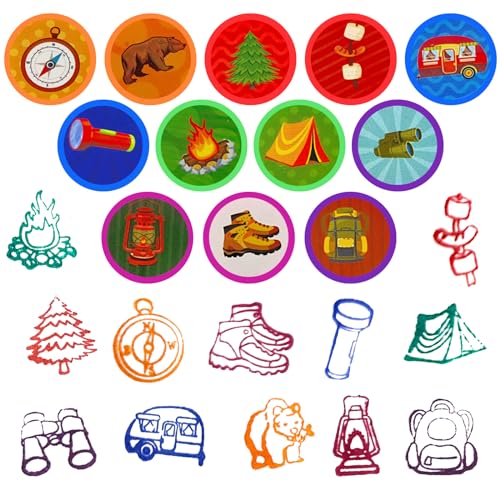 Cinrobiye 24 Pcs Camper Stampers Party Favor Set, Cute Camping Adventure Stamps for Kids Birthday Party, Classroom Rewards, Goody Bag Fillers, Outdoor Camping Themed Party Supplies - color: Camper
