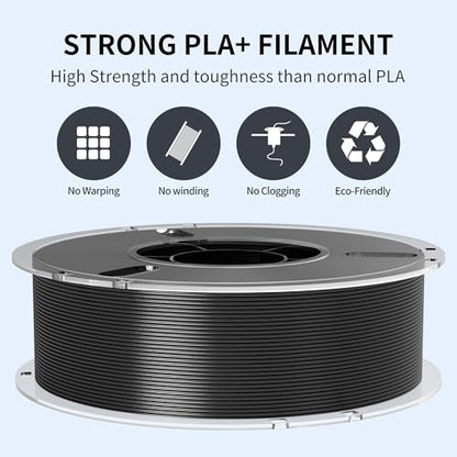 RAMBERY 4KG PLA+ 3D Printer Filament 1.75mm, Toughness Upgraded, 3D Printing Filament Fit Most FDM Printers, PLA Plus Black X 4 Spools - color: Pla+ Black, size: 4KG
