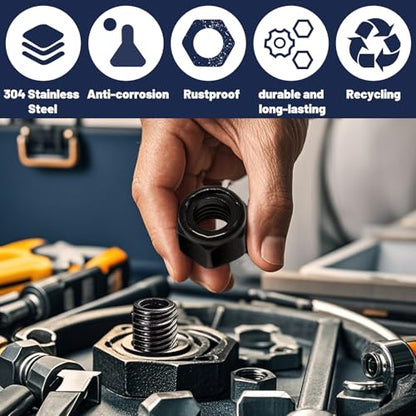 ZQZ 1/4-20 Stainless Steel Nylon Lock Nuts,65Pcs Nylock Insert Nut Black304 - color: Black, size: SAE 1/4-20; 65pcs