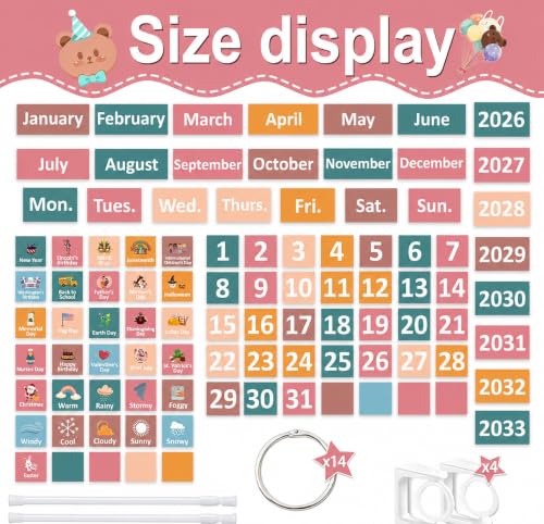 96 Cards Classroom Bulletin Board Decorations Set for Teachers,Flip Calendar with Holder for Classroom,Adjustable Calendar,Preschool Elementary Home Decor Supplies（Pink and Green） - style: Pink and Green