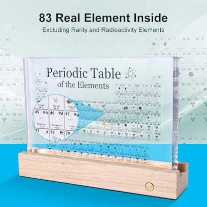 Rafecs Periodic Table with Real Elements Inside, Large Acrylic Periodic Table of Elements with 83 Real Samples and 7 Colorful LED Lights, Chemistry Gifts for Students, Kids, Teacher and Science Lovers