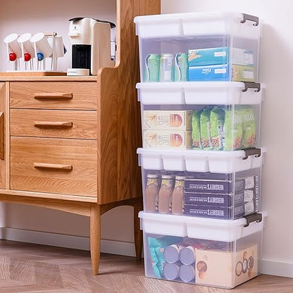 Citylife 32QT 4Packs Clear Craft Organizers and Storage Box with Tray - size: 32 Qt- 4 Pack