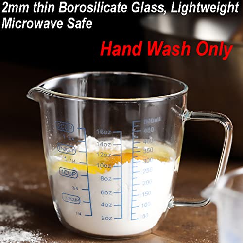 Glass Measuring Cup with Lid, Graduated Beaker Mug with Handle, Light-weight Borosilicate Glass V-Shaped Spout Microwave Safe Scales Cup for Cooking Baking (2cup/16oz/500ml) - size: 16 fl oz
