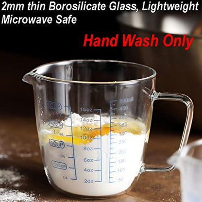 Glass Measuring Cup with Lid, Graduated Beaker Mug with Handle, Light-weight Borosilicate Glass V-Shaped Spout Microwave Safe Scales Cup for Cooking Baking (2cup/16oz/500ml) - size: 16 fl oz