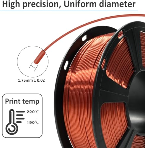 GIANTARM Silk 3D Printer Filament 1.75mm Metallic Copper PLA 2kg - color: Silk Copper, size: 2kg