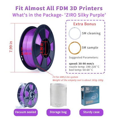 ZIRO Silk PLA Filament, Shiny 1.75mm 3D Printing Material, 1kg Purple - color: Silky-purple
