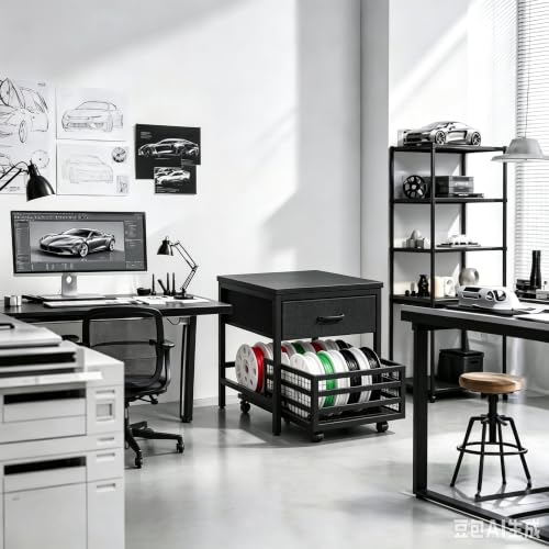 kepptory 3D Printer Stand with Storage Drawer & Mobile Filament Holder Cart - color: Black, size: 20"H