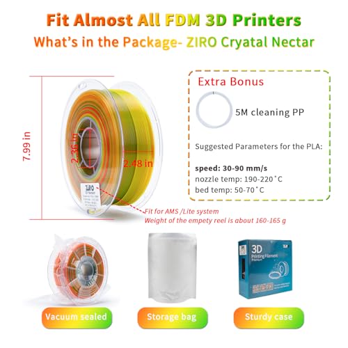 ZIRO Fast Color Change PLA, Transluent Filament 1.75mm, Crystal Nectar - color: Cyrstal Nectar
