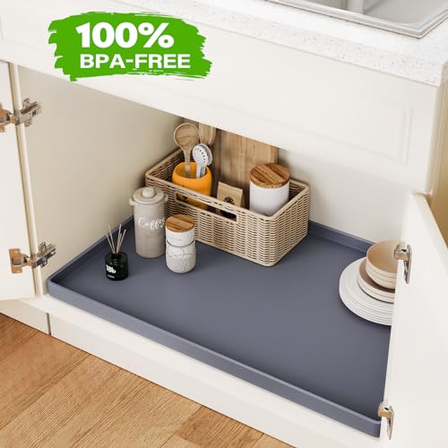 FLATO Waterproof Under Sink Mat, 25" x 19", Dark Gray - color: Dark Gray, size: 19"W x 25"L