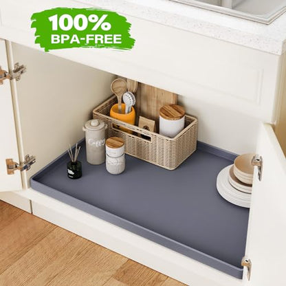 FLATO Waterproof Under Sink Mat, 25" x 19", Dark Gray - color: Dark Gray, size: 19"W x 25"L