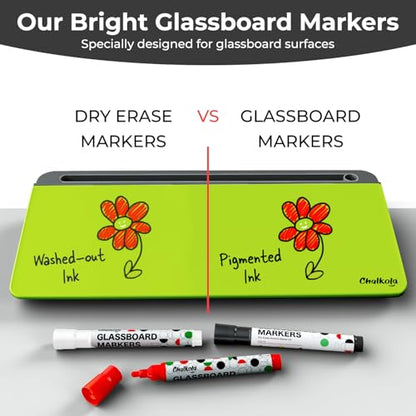 Chalkola Neon Green Glass Desktop Whiteboard with Storage - Dry Erase Board - color: Neon Green