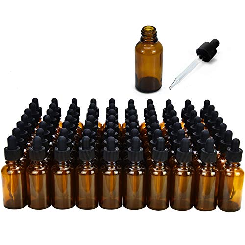 June Fox 99 Pack 1oz Amber Glass Dropper Bottles with Glass Droppers and Black Cap for Essential Oils, Lab Chemicals, Perfumes - color: Brown