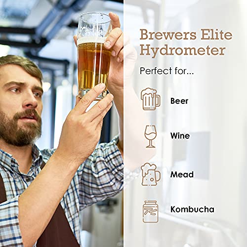 Brewer's Elite Hydrometer - for Home Brew Beer, Wine, Mead and Kombucha - Deluxe Triple Scale Set, Hardcase and Cloth - Specific Gravity ABV Tester (Hydrometer & Glass Test Jar Kit) - size: Hydrometer & Glass Test Jar Kit